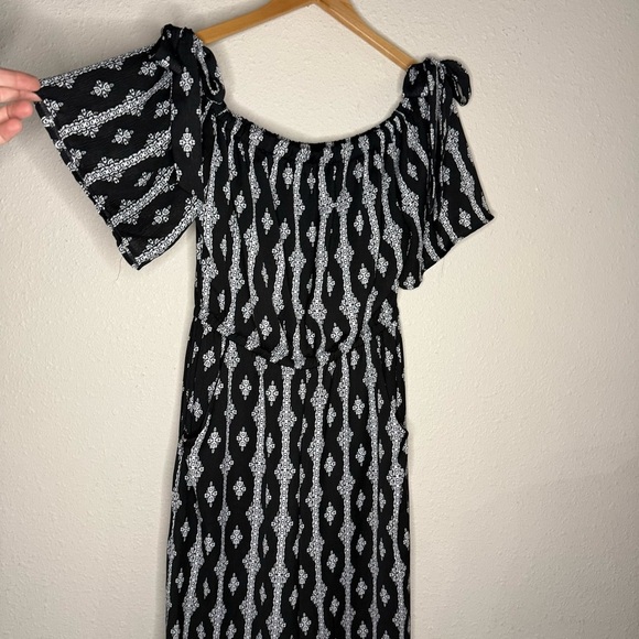 A.U.W. On/Off Shoulder Jumpsuit Black/White Print Wide Leg Bows Women’s Size 10 - Picture 5 of 14